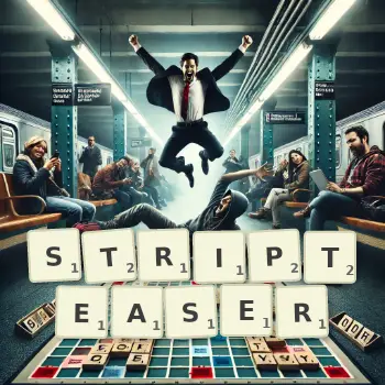 Creative illustration for a Scrabble game with the word STRIPTEASER spelled out in tiles on the board.