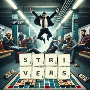 Creative illustration for a Scrabble game with the word STRIVERS spelled out in tiles on the board.