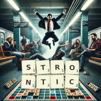 Creative illustration for a Scrabble game with the word STRONTIC spelled out in tiles on the board.