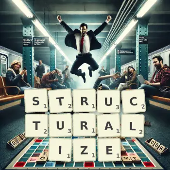 Creative illustration for a Scrabble game with the word STRUCTURALIZE spelled out in tiles on the board.