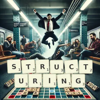 Creative illustration for a Scrabble game with the word STRUCTURING spelled out in tiles on the board.