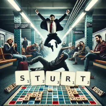 Creative illustration for a Scrabble game with the word STURT spelled out in tiles on the board.
