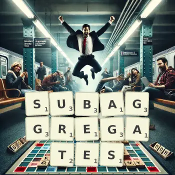Creative illustration for a Scrabble game with the word SUBAGGREGATES spelled out in tiles on the board.