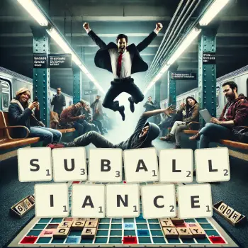 Creative illustration for a Scrabble game with the word SUBALLIANCE spelled out in tiles on the board.