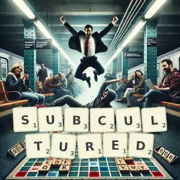 Creative illustration for a Scrabble game with the word SUBCULTURED spelled out in tiles on the board.