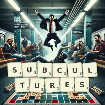 Creative illustration for a Scrabble game with the word SUBCULTURES spelled out in tiles on the board.
