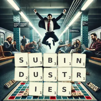 Creative illustration for a Scrabble game with the word SUBINDUSTRIES spelled out in tiles on the board.
