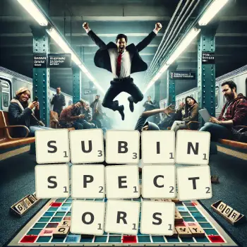 Creative illustration for a Scrabble game with the word SUBINSPECTORS spelled out in tiles on the board.