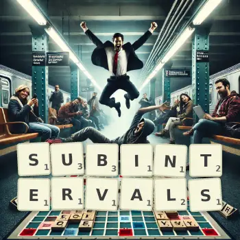 Creative illustration for a Scrabble game with the word SUBINTERVALS spelled out in tiles on the board.