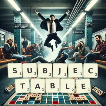 Creative illustration for a Scrabble game with the word SUBJECTABLE spelled out in tiles on the board.