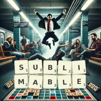 Creative illustration for a Scrabble game with the word SUBLIMABLE spelled out in tiles on the board.