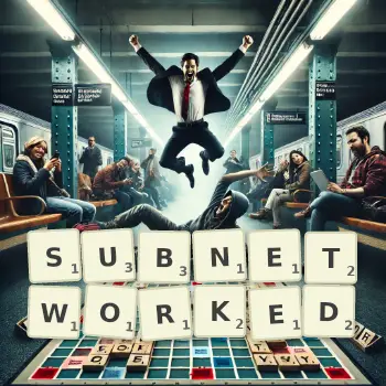 Creative illustration for a Scrabble game with the word SUBNETWORKED spelled out in tiles on the board.