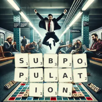 Creative illustration for a Scrabble game with the word SUBPOPULATION spelled out in tiles on the board.