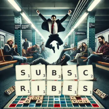 Creative illustration for a Scrabble game with the word SUBSCRIBES spelled out in tiles on the board.