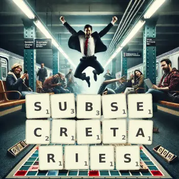 Creative illustration for a Scrabble game with the word SUBSECRETARIES spelled out in tiles on the board.