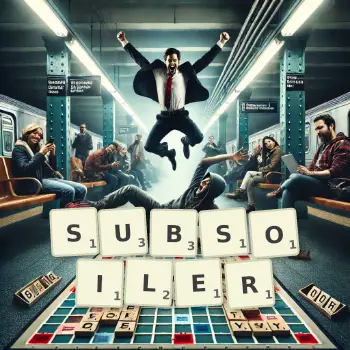 Creative illustration for a Scrabble game with the word SUBSOILER spelled out in tiles on the board.