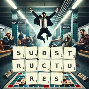 Creative illustration for a Scrabble game with the word SUBSTRUCTURES spelled out in tiles on the board.