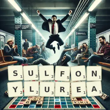 Creative illustration for a Scrabble game with the word SULFONYLUREA spelled out in tiles on the board.