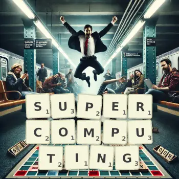 Creative illustration for a Scrabble game with the word SUPERCOMPUTING spelled out in tiles on the board.