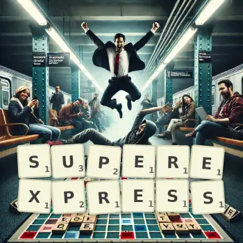 Creative illustration for a Scrabble game with the word SUPEREXPRESS spelled out in tiles on the board.