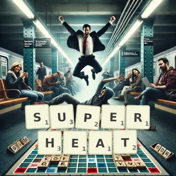 Creative illustration for a Scrabble game with the word SUPERHEAT spelled out in tiles on the board.