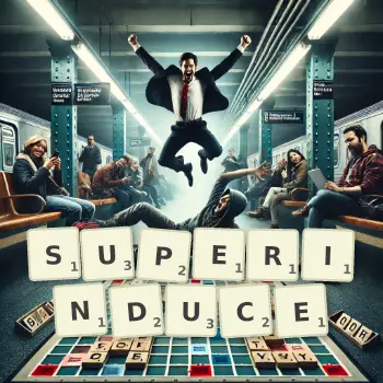 Creative illustration for a Scrabble game with the word SUPERINDUCE spelled out in tiles on the board.