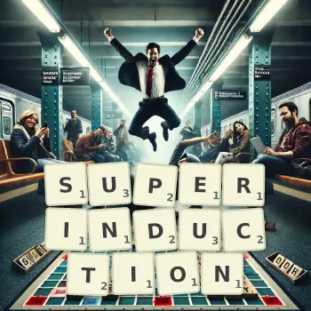 Creative illustration for a Scrabble game with the word SUPERINDUCTION spelled out in tiles on the board.