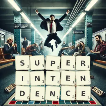 Creative illustration for a Scrabble game with the word SUPERINTENDENCE spelled out in tiles on the board.
