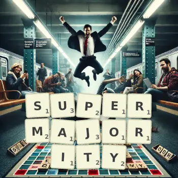 Creative illustration for a Scrabble game with the word SUPERMAJORITY spelled out in tiles on the board.