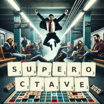 Creative illustration for a Scrabble game with the word SUPEROCTAVE spelled out in tiles on the board.