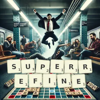 Creative illustration for a Scrabble game with the word SUPERREFINE spelled out in tiles on the board.