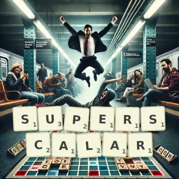 Creative illustration for a Scrabble game with the word SUPERSCALAR spelled out in tiles on the board.