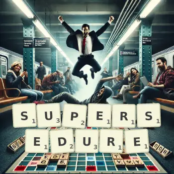 Creative illustration for a Scrabble game with the word SUPERSEDURE spelled out in tiles on the board.