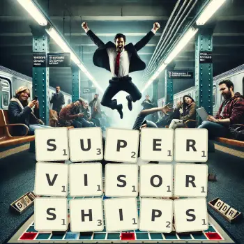 Creative illustration for a Scrabble game with the word SUPERVISORSHIPS spelled out in tiles on the board.