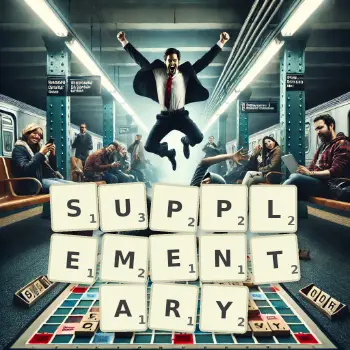 Creative illustration for a Scrabble game with the word SUPPLEMENTARY spelled out in tiles on the board.