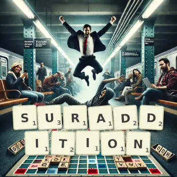 Creative illustration for a Scrabble game with the word SURADDITION spelled out in tiles on the board.