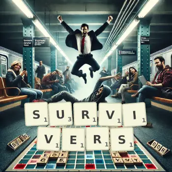 Creative illustration for a Scrabble game with the word SURVIVERS spelled out in tiles on the board.