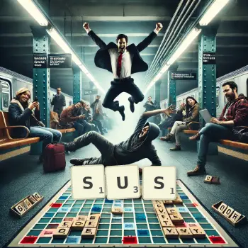 Creative illustration for a Scrabble game with the word SUS spelled out in tiles on the board.