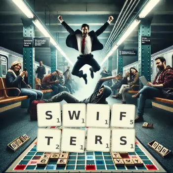 Creative illustration for a Scrabble game with the word SWIFTERS spelled out in tiles on the board.
