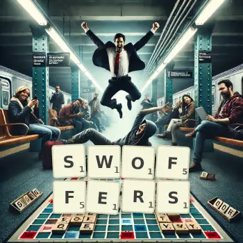 Creative illustration for a Scrabble game with the word SWOFFERS spelled out in tiles on the board.
