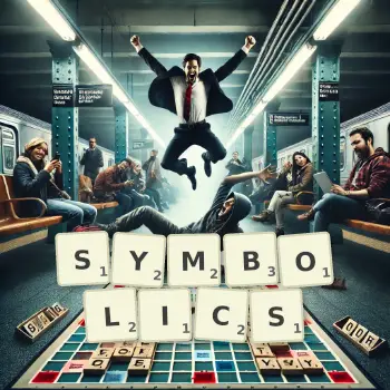 Creative illustration for a Scrabble game with the word SYMBOLICS spelled out in tiles on the board.