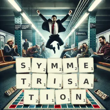 Creative illustration for a Scrabble game with the word SYMMETRISATION spelled out in tiles on the board.