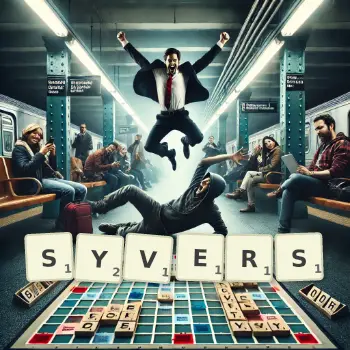 Creative illustration for a Scrabble game with the word SYVERS spelled out in tiles on the board.