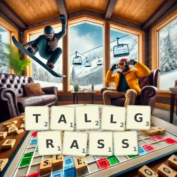 Creative illustration for a Scrabble game with the word TALLGRASS spelled out in tiles on the board.
