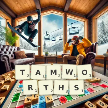 Creative illustration for a Scrabble game with the word TAMWORTHS spelled out in tiles on the board.