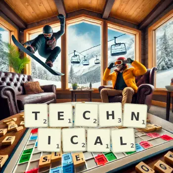 Creative illustration for a Scrabble game with the word TECHNICAL spelled out in tiles on the board.