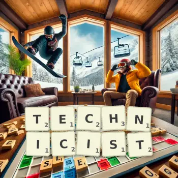 Creative illustration for a Scrabble game with the word TECHNICIST spelled out in tiles on the board.