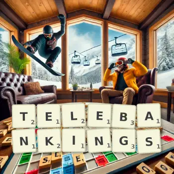 Creative illustration for a Scrabble game with the word TELEBANKINGS spelled out in tiles on the board.