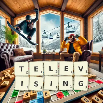 Creative illustration for a Scrabble game with the word TELEVISING spelled out in tiles on the board.