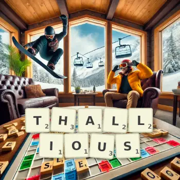 Creative illustration for a Scrabble game with the word THALLIOUS spelled out in tiles on the board.